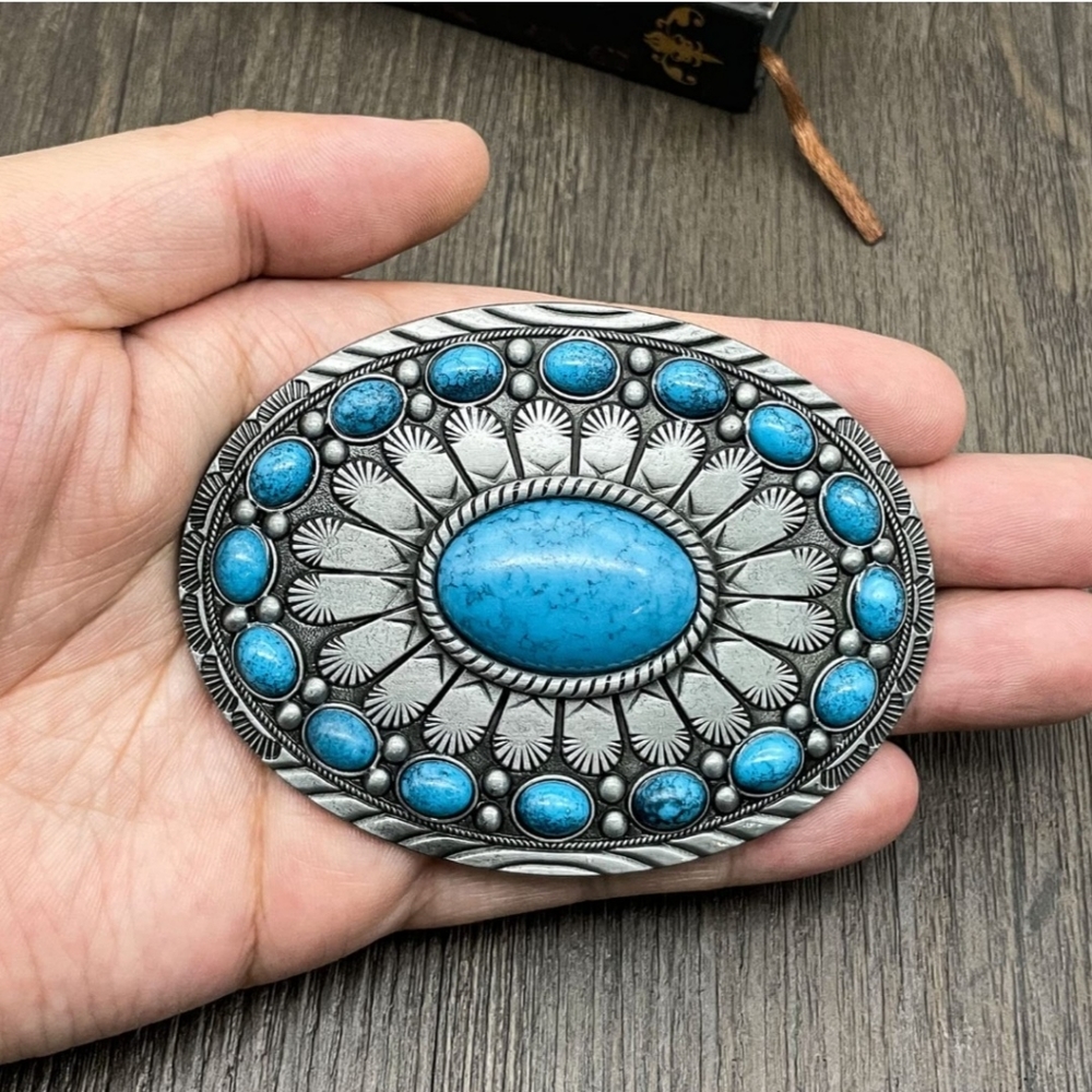 NEW Turquoise Blue Color Western Oval Belt Buckle In Gold Or Silver Color
